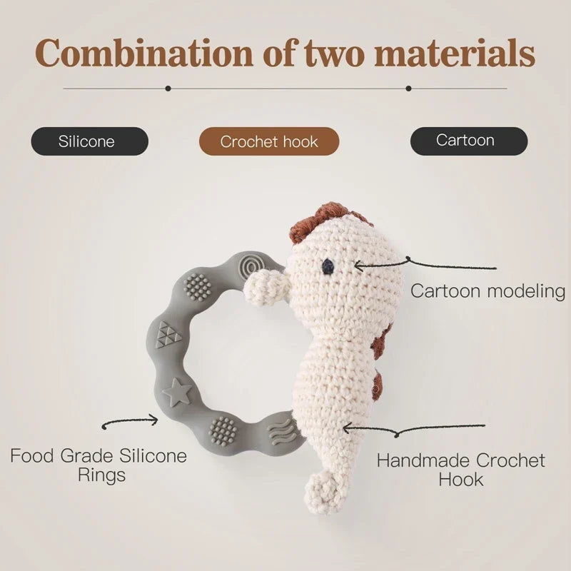 Crochet Bear Teether Rattle Ring Newborn Sensory Toys