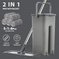 Household Cleaning Hand-Free Flat Floor Mop & Bucket Set with Washable Microfiber 4x Pads