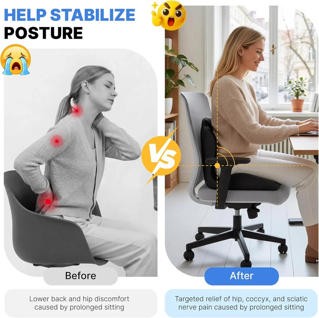 Memory Foam Seat Cushion – Ergonomic Lumbar Support for Office Chair and Car, Stress Relief