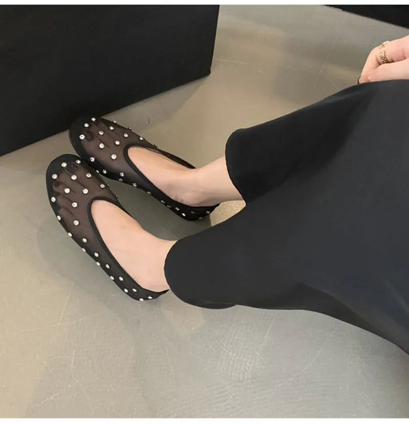 Breathable Women Ballet Flats - Mesh Crystal, Casual Walking