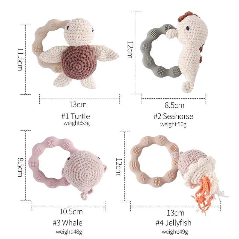 Crochet Bear Teether Rattle Ring Newborn Sensory Toys