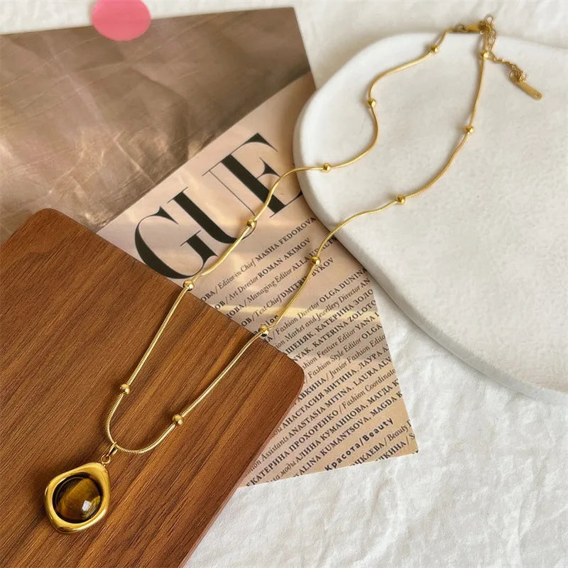 Layered Gold Tone Necklace Set With Resin Stone Pendants Boho Statement jewellery Gift Idea Fall 2026