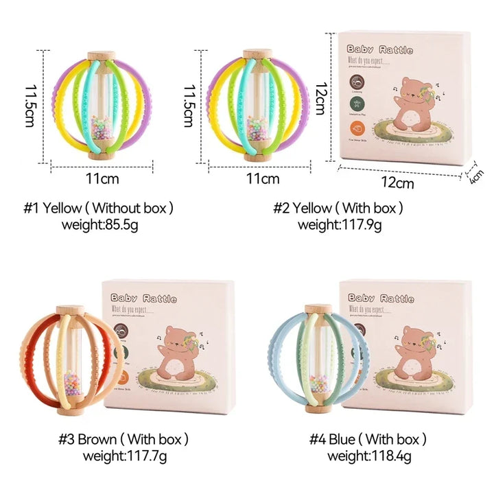 Baby Rattle Silicone Teether Wooden Newborn Sensory Toys