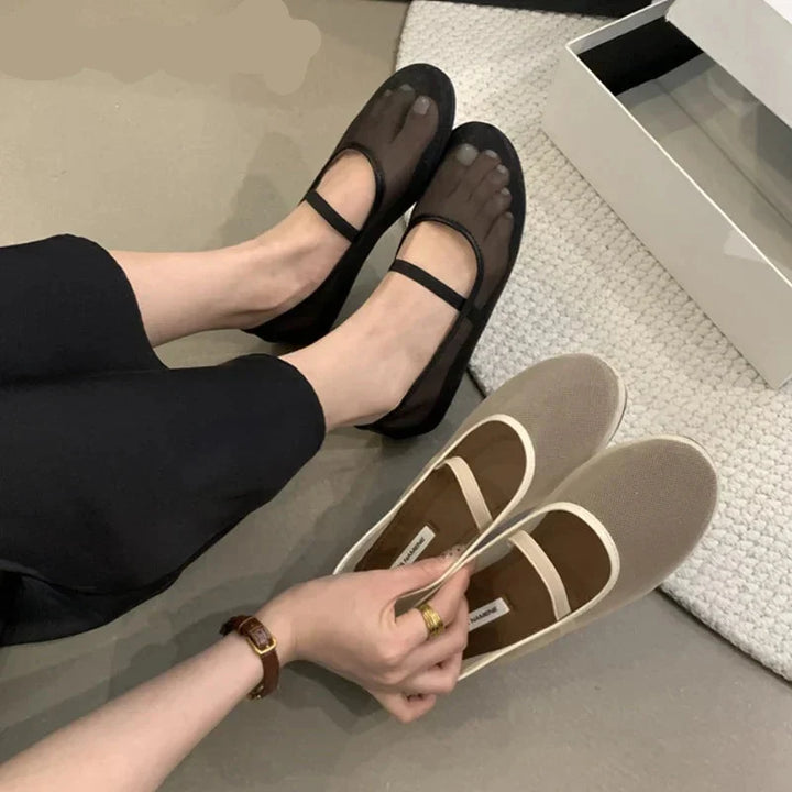 Lightweight Women’s Mary Jane Flats - Shallow Mesh, Casual