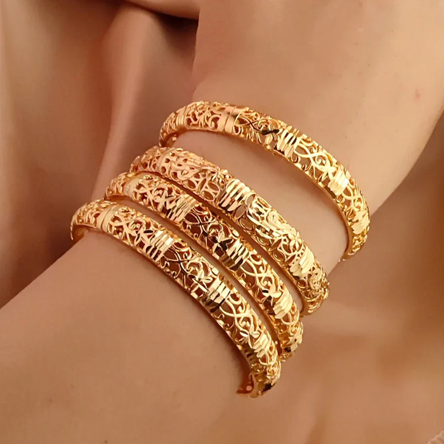 Gold colour Bangle Openwork Wedding Bracelet Dubai Style