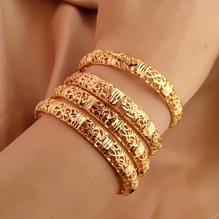 Gold colour Bangle Openwork Wedding Bracelet Dubai Style
