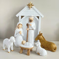 Nativity Scene Large 7-Piece Set White And Gold Resin Figures Faceless Holy Family Christmas Decor 2025 Gift