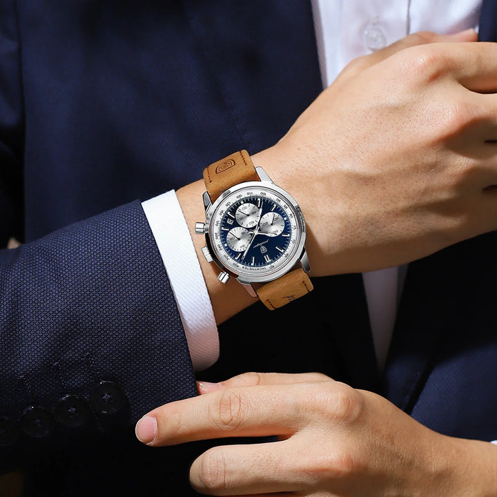 Quartz Watch Leather Chronograph Military Style 2025