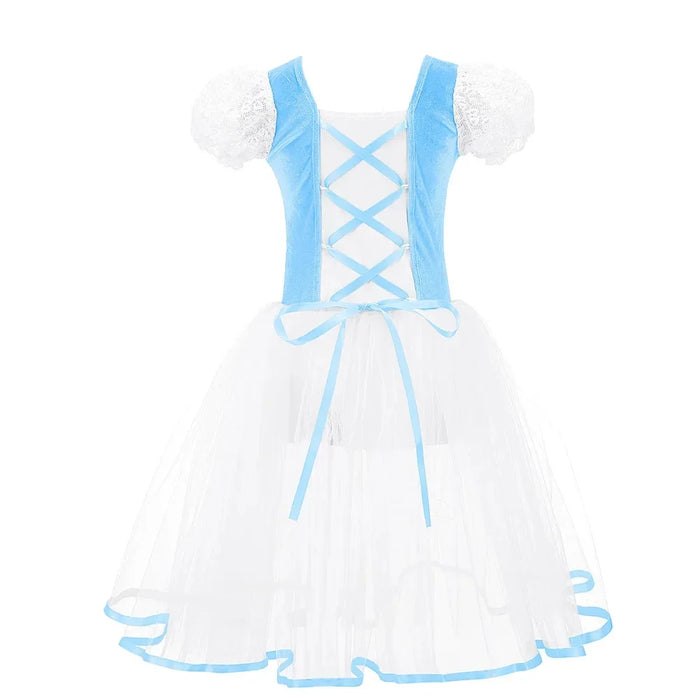 Breathable girls' ballet tutu dress – velvet bodice, tulle skirt, short puff sleeves, for dance class