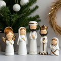 Nativity Set Resin 7 Piece White Gold Christmas Nativity Figurines For Tabletop Decor Holiday Gift Idea