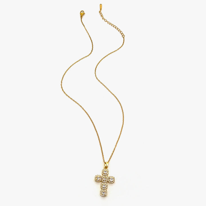 Cross Pendant Necklace Gold Tone - Cubic Zirconia jewellery, Stainless Steel Chain, Fall 2026 Gift Idea