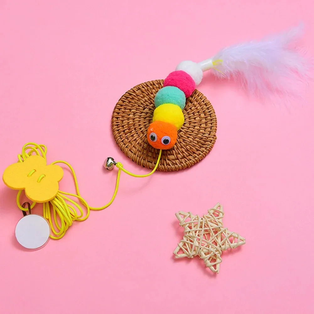 Pet Cat Toys Funny Stick Kitten Elastic Rope Dragonfly Feather Bell Swing