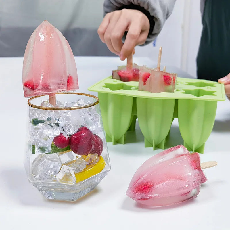 6-Hole Silicone Popsicle Molds for Homemade Ice Cream, Easy Release Ice Pop Maker with Cover and Sticks