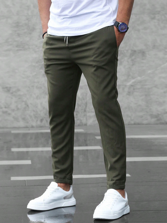 Men's Stretch Trousers with Adjustable Elastic Waistband, Breathable Fabric, Relaxed Fit for Work and Casual Wear