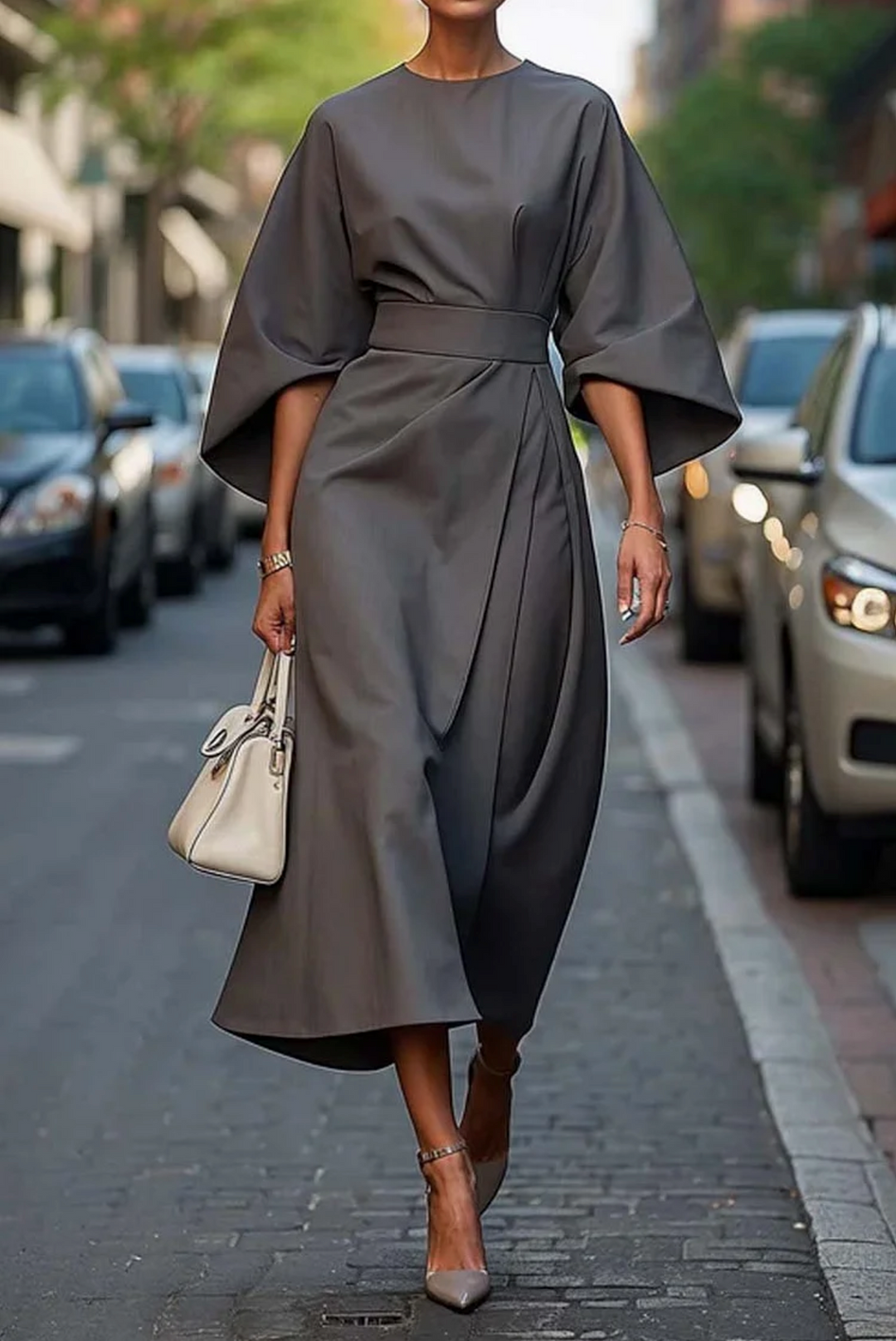 Belted Maxi Dress for Women - Flattering Fit Long Dress, Plus Size Available, Effortless Elegance