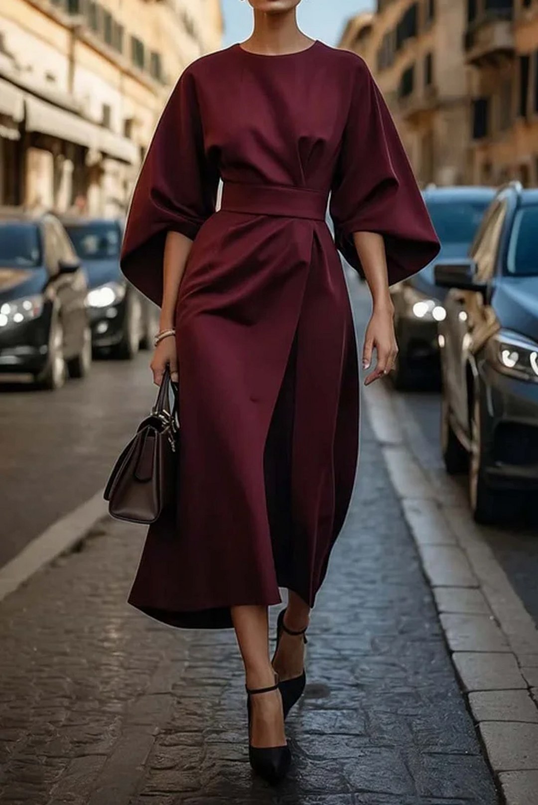 Belted Maxi Dress for Women - Flattering Fit Long Dress, Plus Size Available, Effortless Elegance