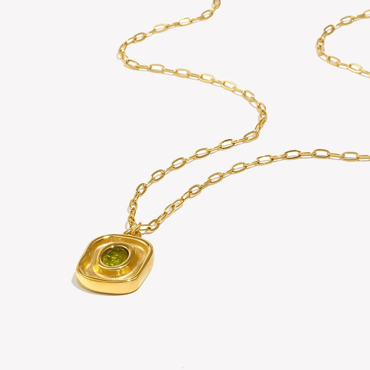 Necklace Green Zircon - Stainless Steel Paperclip Chain, 18K Gold Plated, Hypoallergenic Waterproof jewellery Fall 2026 Gift