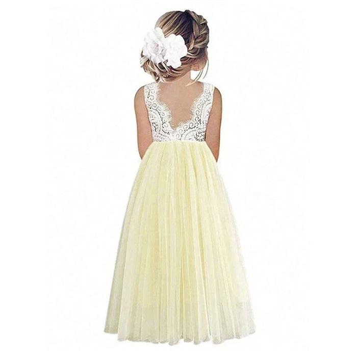 Lightweight Girls’ Flower Girl Dress - Lace Bodice, Flowing Tulle Skirt, Polyester, For Wedding