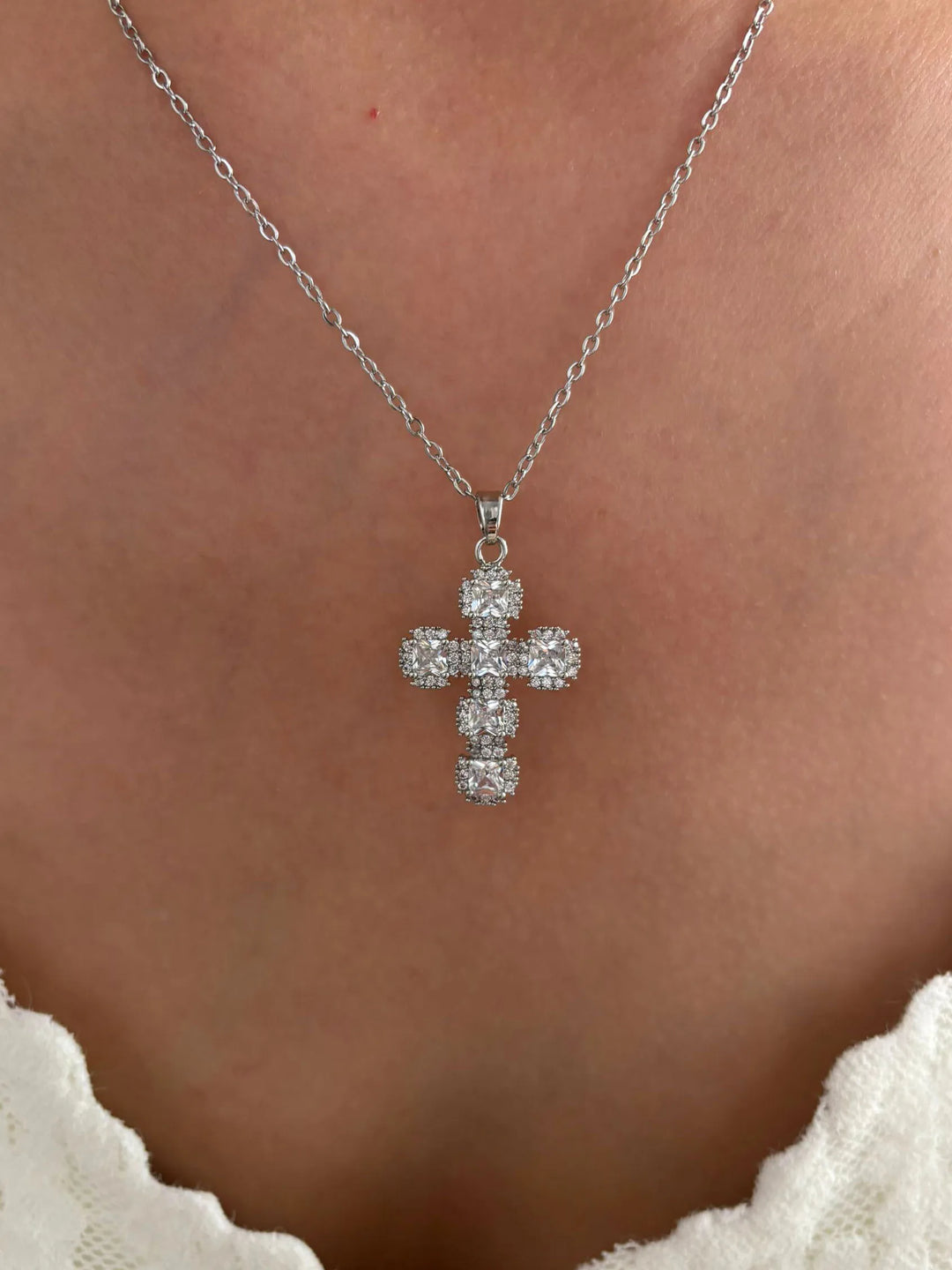 Cross Pendant Necklace Gold Tone - Cubic Zirconia jewellery, Stainless Steel Chain, Fall 2026 Gift Idea