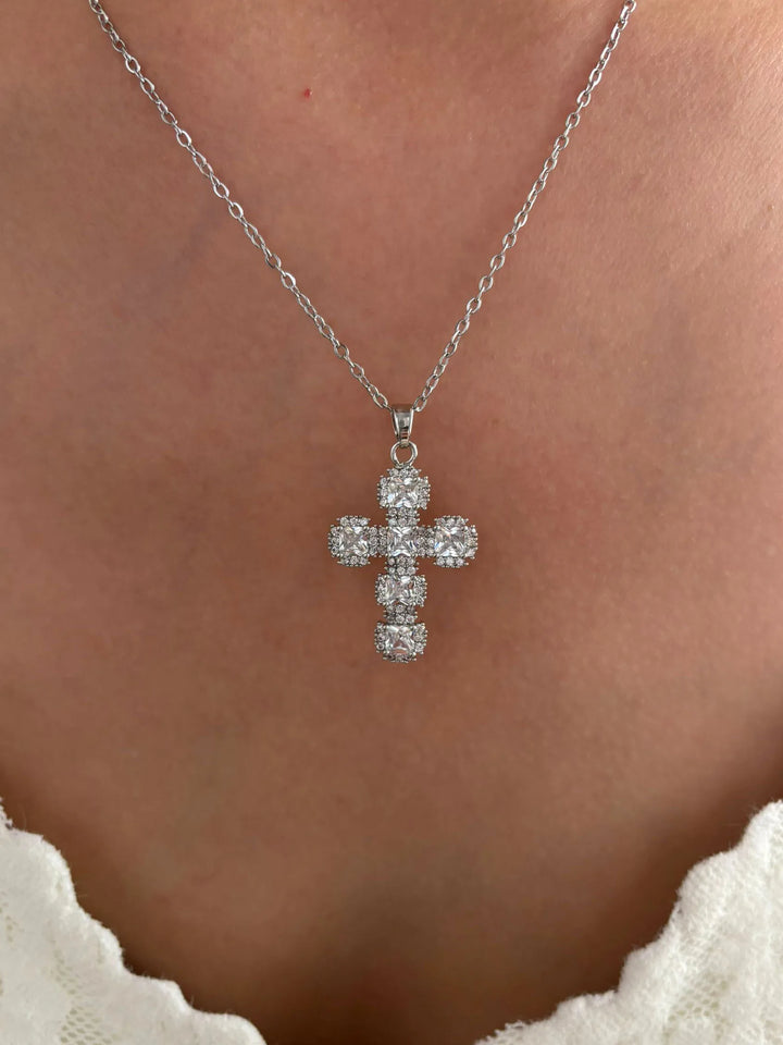 Cross Pendant Necklace Gold Tone - Cubic Zirconia jewellery, Stainless Steel Chain, Fall 2026 Gift Idea