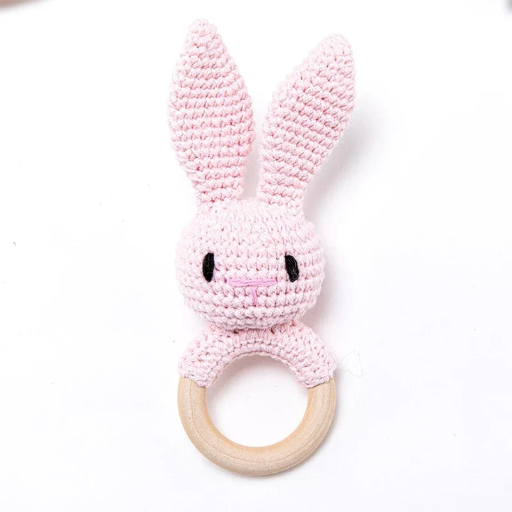 Wooden Crochet Animal Teether Rattle Newborn Sensory Toys