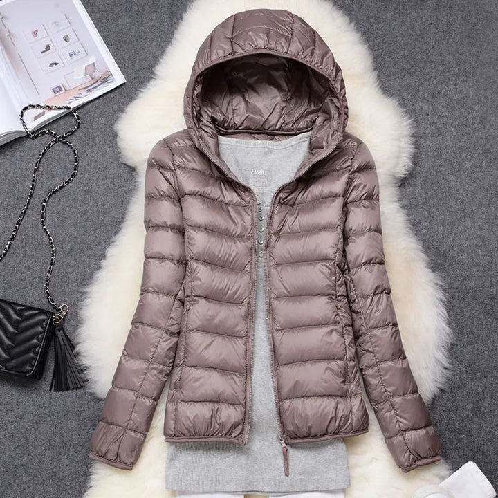 Lightweight Women’s Down Jacket - Hooded, Packable Travel