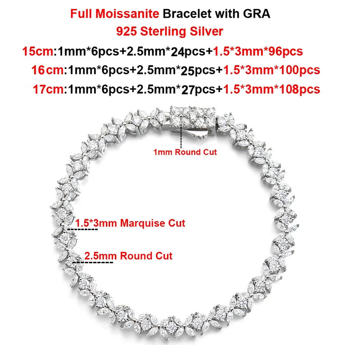 Moissanite Tennis Bracelet Sterling Silver Bridal Floral