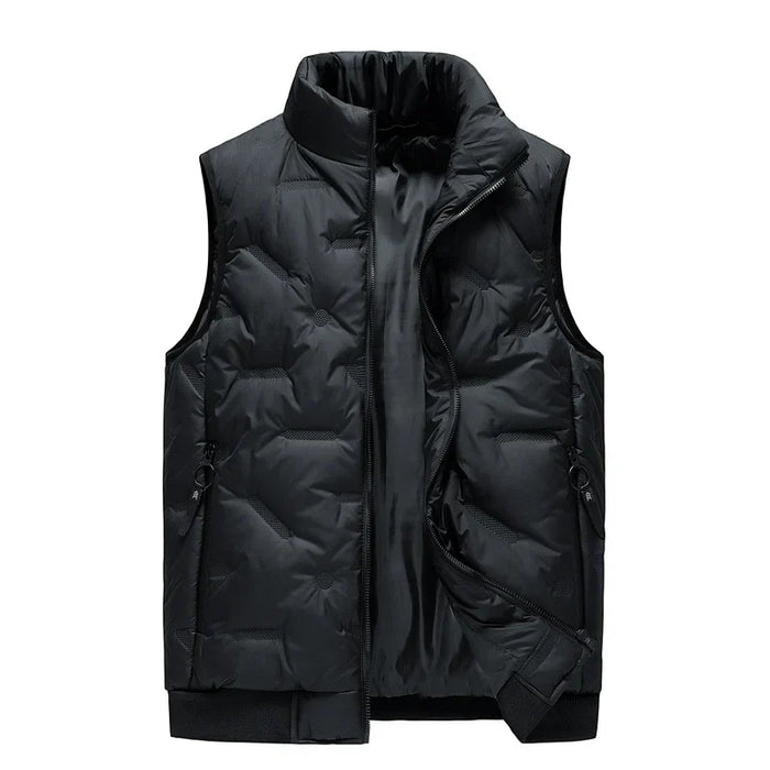 Warm Men's Puffer Vest - Quilted Mandarin Collar Cotton