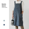 Denim Apron Washed Cotton Canvas Korean Dress Apron Fall 2025 Kitchen Garden Cooking Apron With Pockets