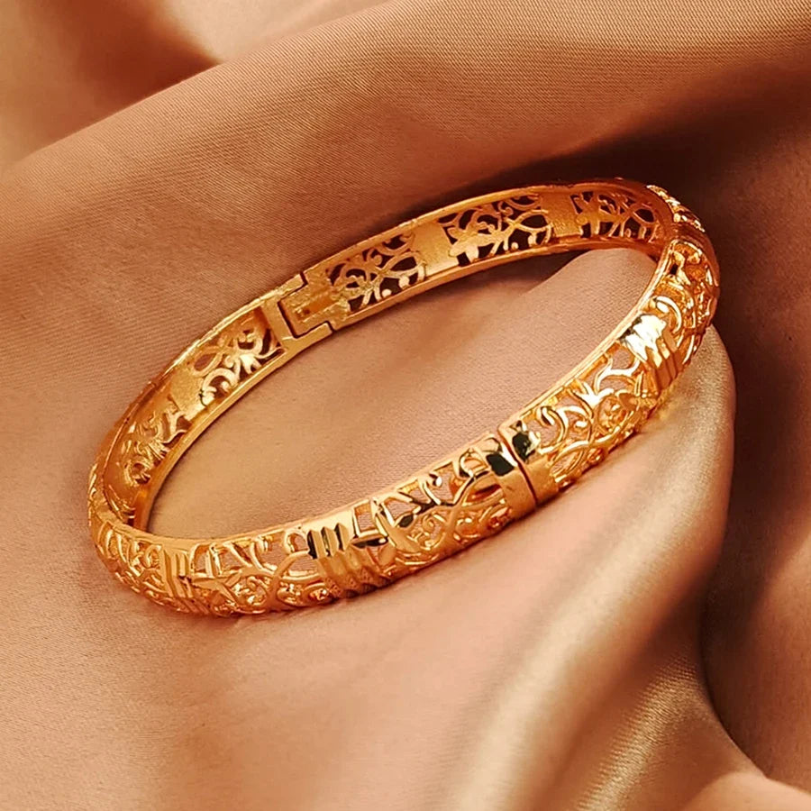 Gold colour Bangle Openwork Wedding Bracelet Dubai Style