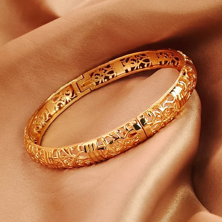 Gold colour Bangle Openwork Wedding Bracelet Dubai Style