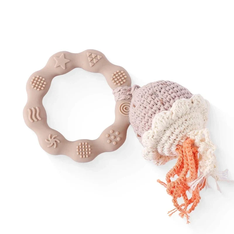 Crochet Bear Teether Rattle Ring Newborn Sensory Toys