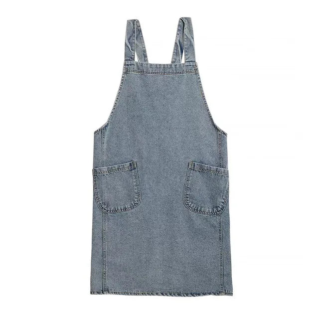 Denim Apron Washed Cotton Canvas Korean Dress Apron Fall 2025 Kitchen Garden Cooking Apron With Pockets