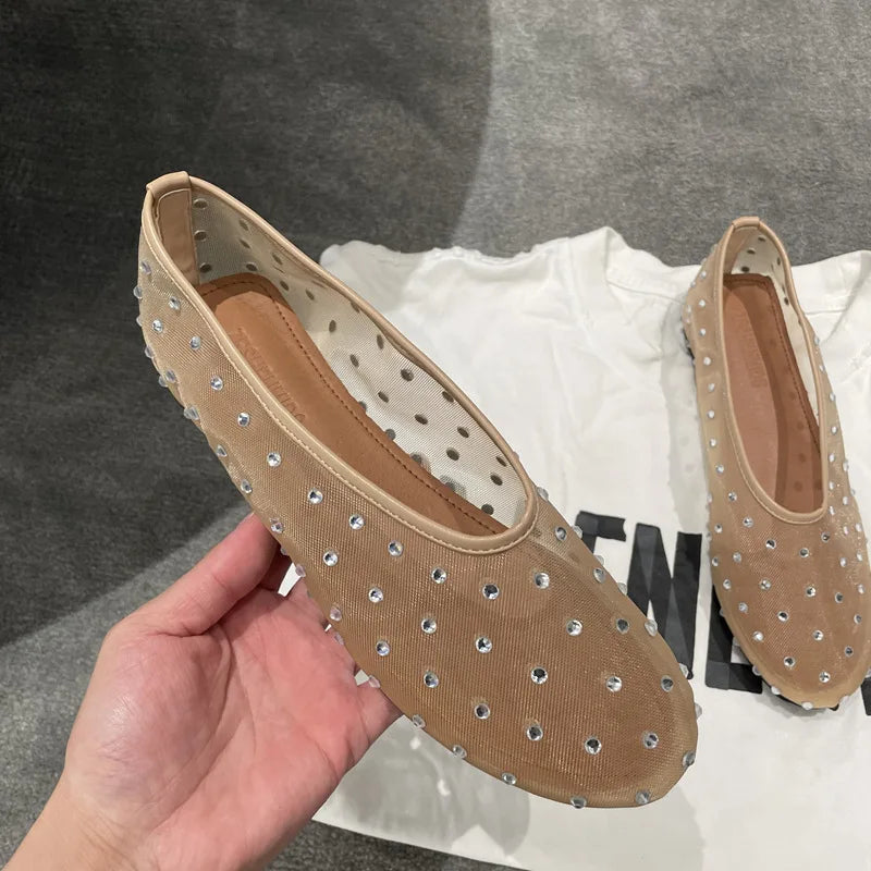 Breathable Women Ballet Flats - Mesh Crystal, Casual Walking
