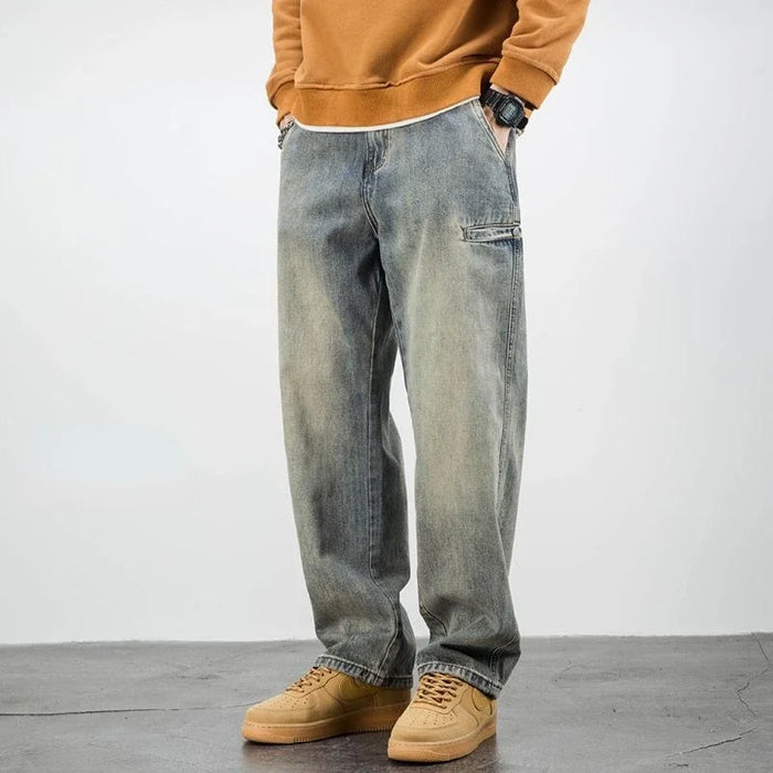 Oversized Men's Denim Jeans - Loose Straight Cut, Washed