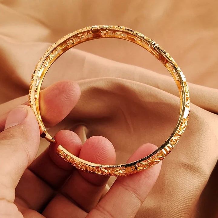 Gold colour Bangle Openwork Wedding Bracelet Dubai Style