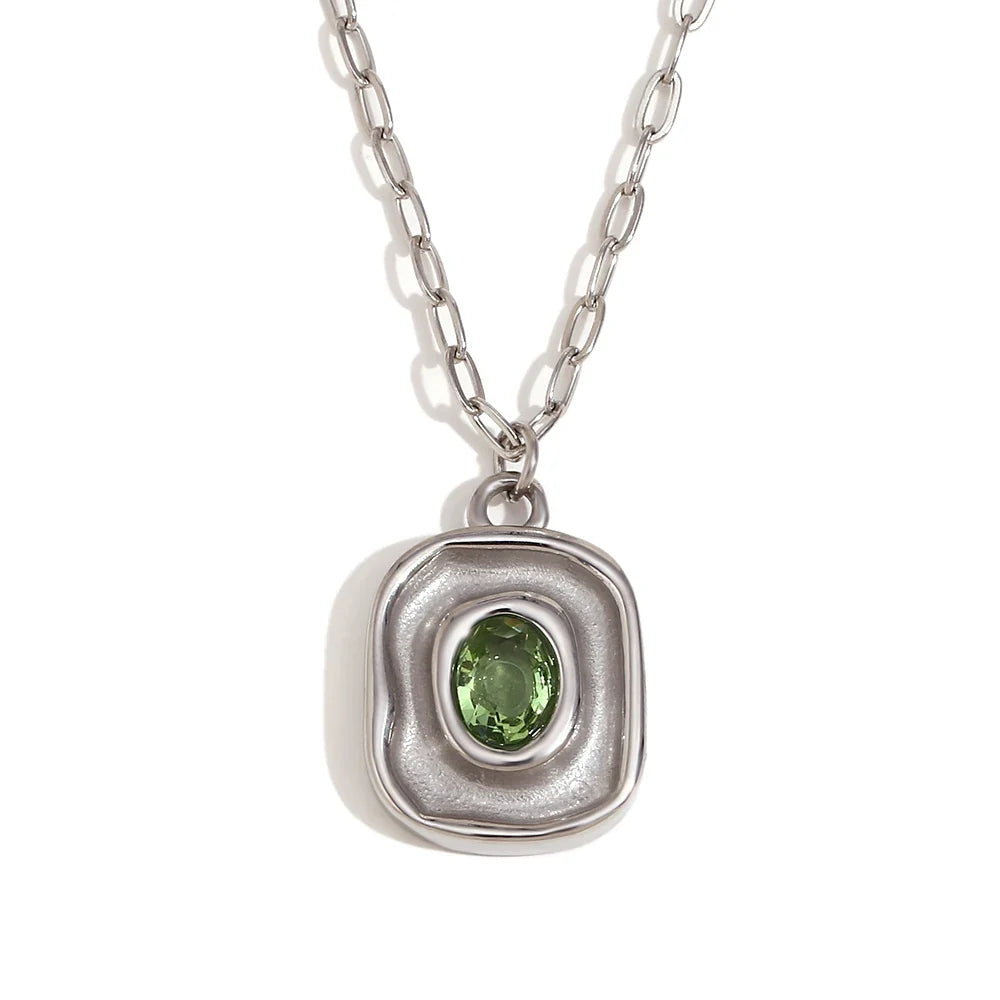 Necklace Green Zircon - Stainless Steel Paperclip Chain, 18K Gold Plated, Hypoallergenic Waterproof jewellery Fall 2026 Gift