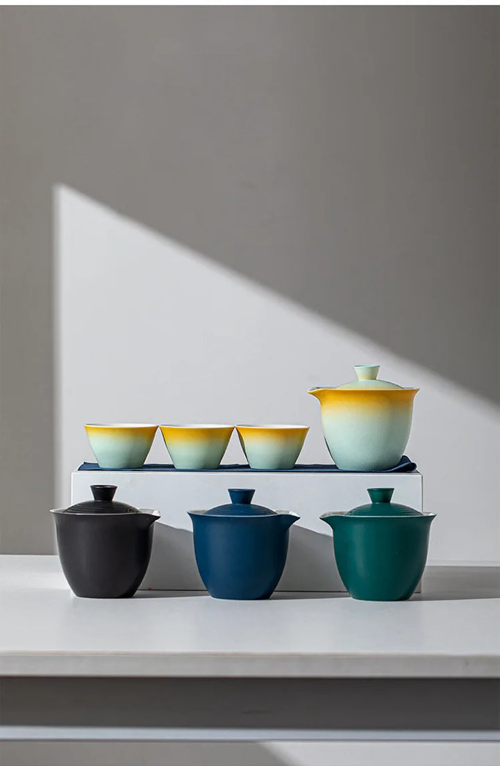 Portable Ceramic Travel Tea Set With Case Gift Kit