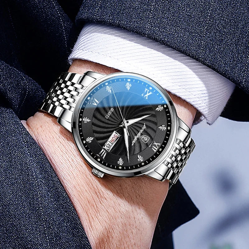 Quartz Wristwatch Stainless Steel Luminous Date Week