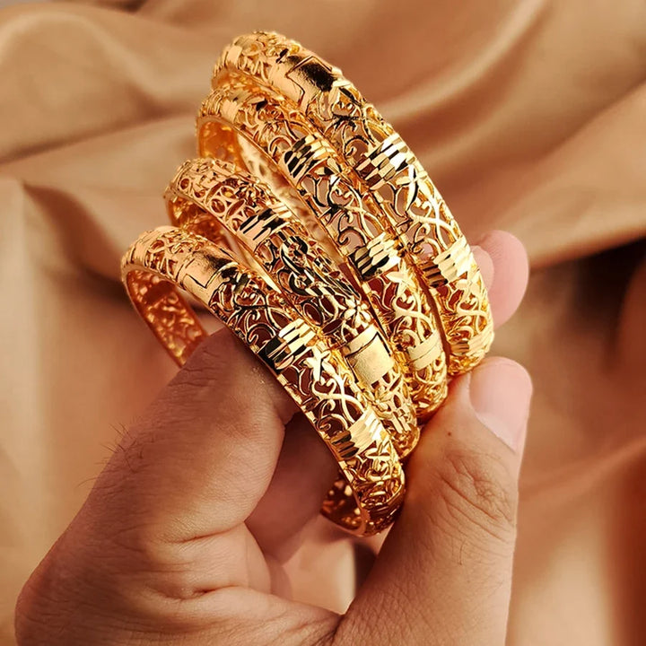 Gold colour Bangle Openwork Wedding Bracelet Dubai Style