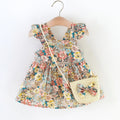 Soft Baby Girl Dress - Classic Floral Flutter Sleeves, Polyester, With Crossbody Bag, For Ages 0-3