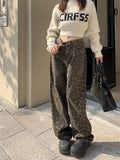 High-Waisted Leopard Print Wide Leg Jeans for Women, Trendy Fit in S-XXL Sizes