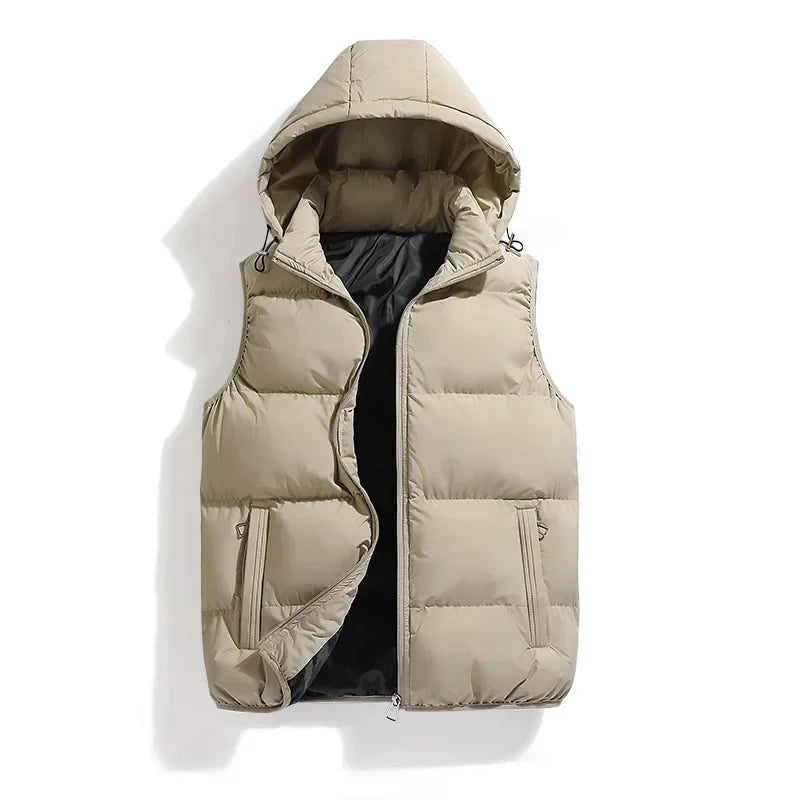 Insulating Men’s Puffer Vest - Hooded, Cotton, For Winter
