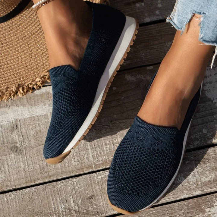 Solid colour Casual Flats Slip-On Mesh Breathable Round Toe Shoes Women&