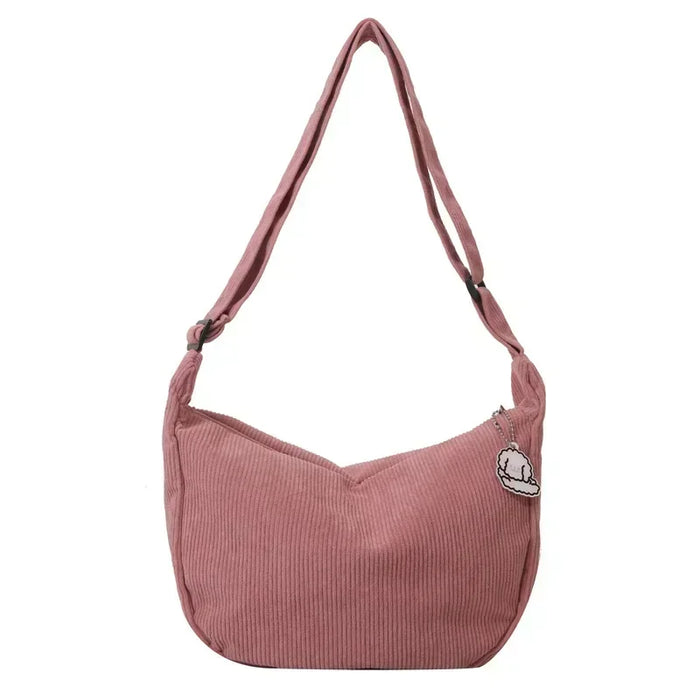 Corduroy Crossbody Bag Large Capacity Beige Shoulder Bag Fall 2026 Everyday Use