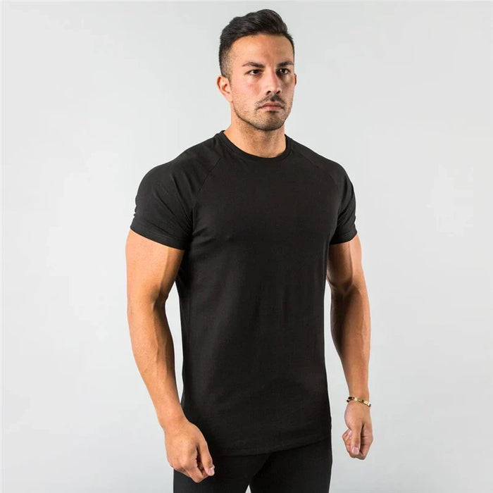 Breathable slim fit men's gym t-shirt – short sleeve, cotton blend, for workout & casual wear
