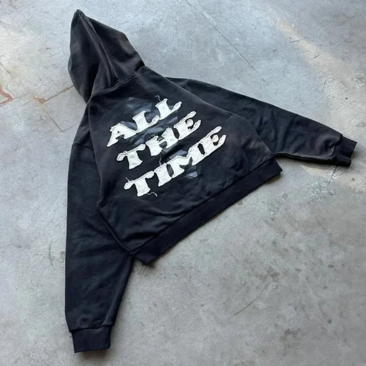 Oversized Unisex Zip-Up Hoodie - Boxy Cut, Knit, Street
