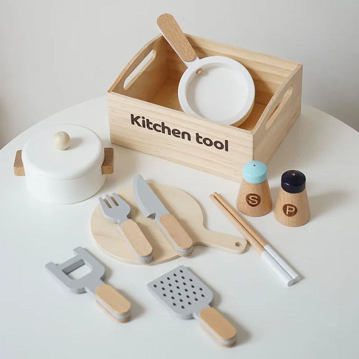 Wooden Kids Kitchen Playset with Cutting Food Accessories - Fruits, Vegetables & Bakery Toys