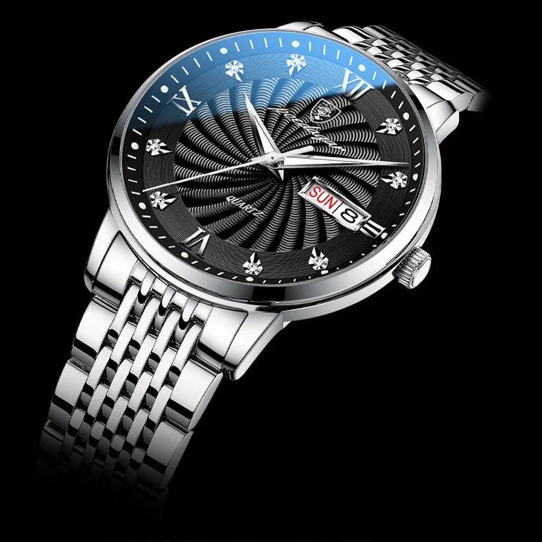 Quartz Wristwatch Stainless Steel Luminous Date Week