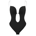 Low-Cut Seamless Black Shapewear Bodysuit with Adjustable Straps and Built-in Bra Pillow for Enhanced Support